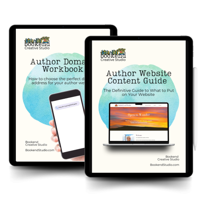 Free website guides for authors and small businesses: showing “Author Website Content Guide” and “Author Website Domain Workbook” guides