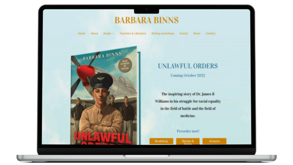Macbook showing website for Barbara Binns, Writer