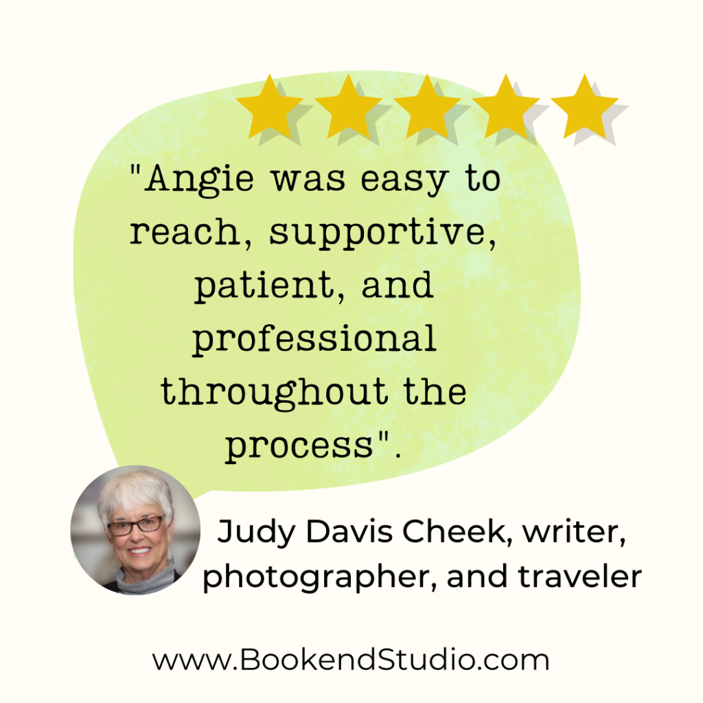 Judy Davis testimonial for Bookend Creative Studio author website design