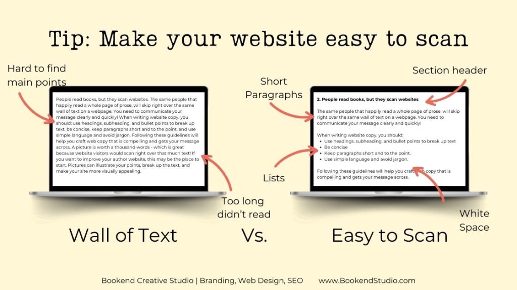 Tip: make your website easy to scan for better copywriting and more visitors to your site. 