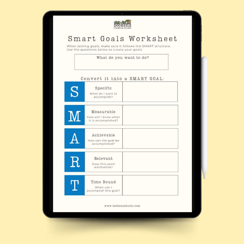 Image of an ipad with the SMART Goals worksheet