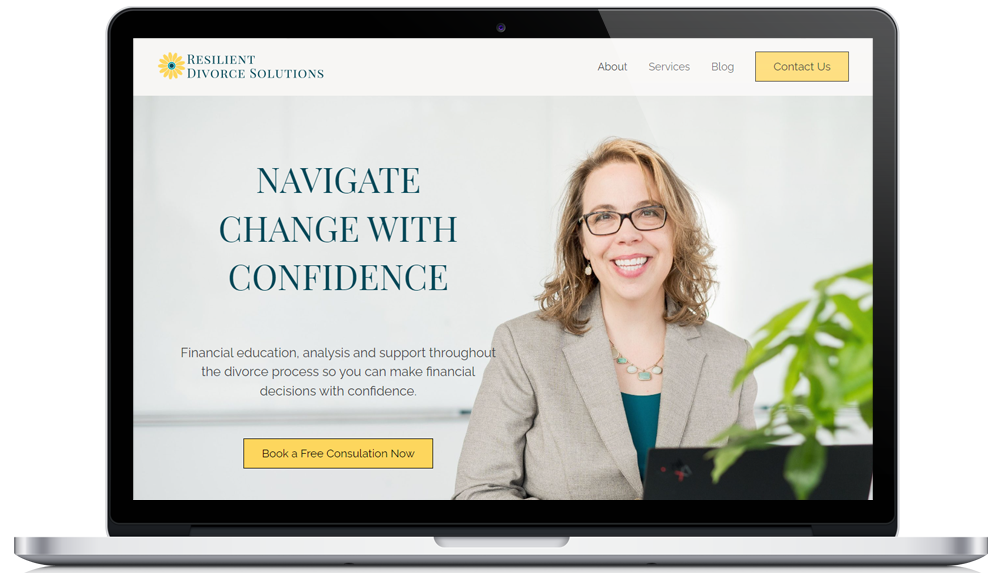Resilient Divorce Solutions Website Design on a laptop screen